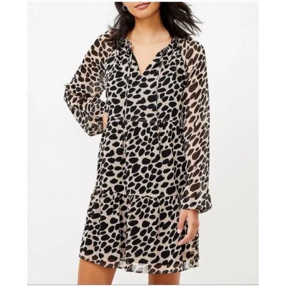 LOFT Dresses & Skirts - Ann Taylor Loft Cheetah Pebble Lined Baby Doll Dress Size Medium Sheer Sleeve